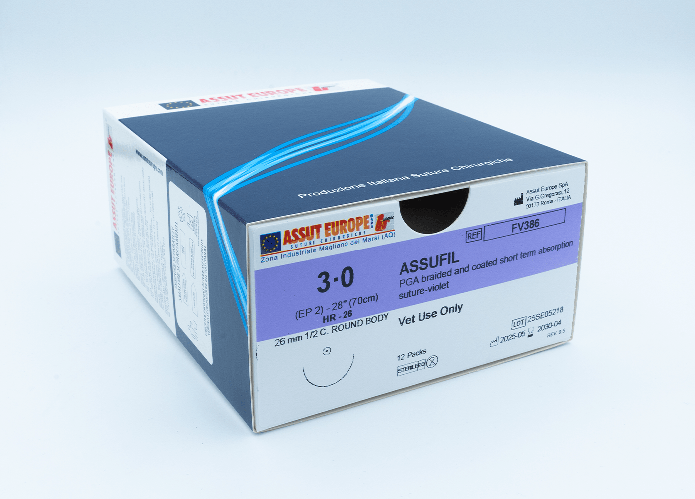Assut Europe ASSUFIL Absorbable Surgical Suture USP Size 3-0, (HR-26) 26mm 1/2 C. TAPER, 28 Inches (70 cm), 12 Count, Veterinary Use Only
