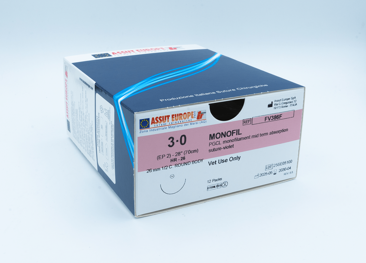 Assut Europe MONOFIL Absorbable Surgical Suture USP Size 3-0, (HR-26) 26mm 1/2 C. TAPER, 28 Inches (70 cm), 12 Count, Veterinary Use Only