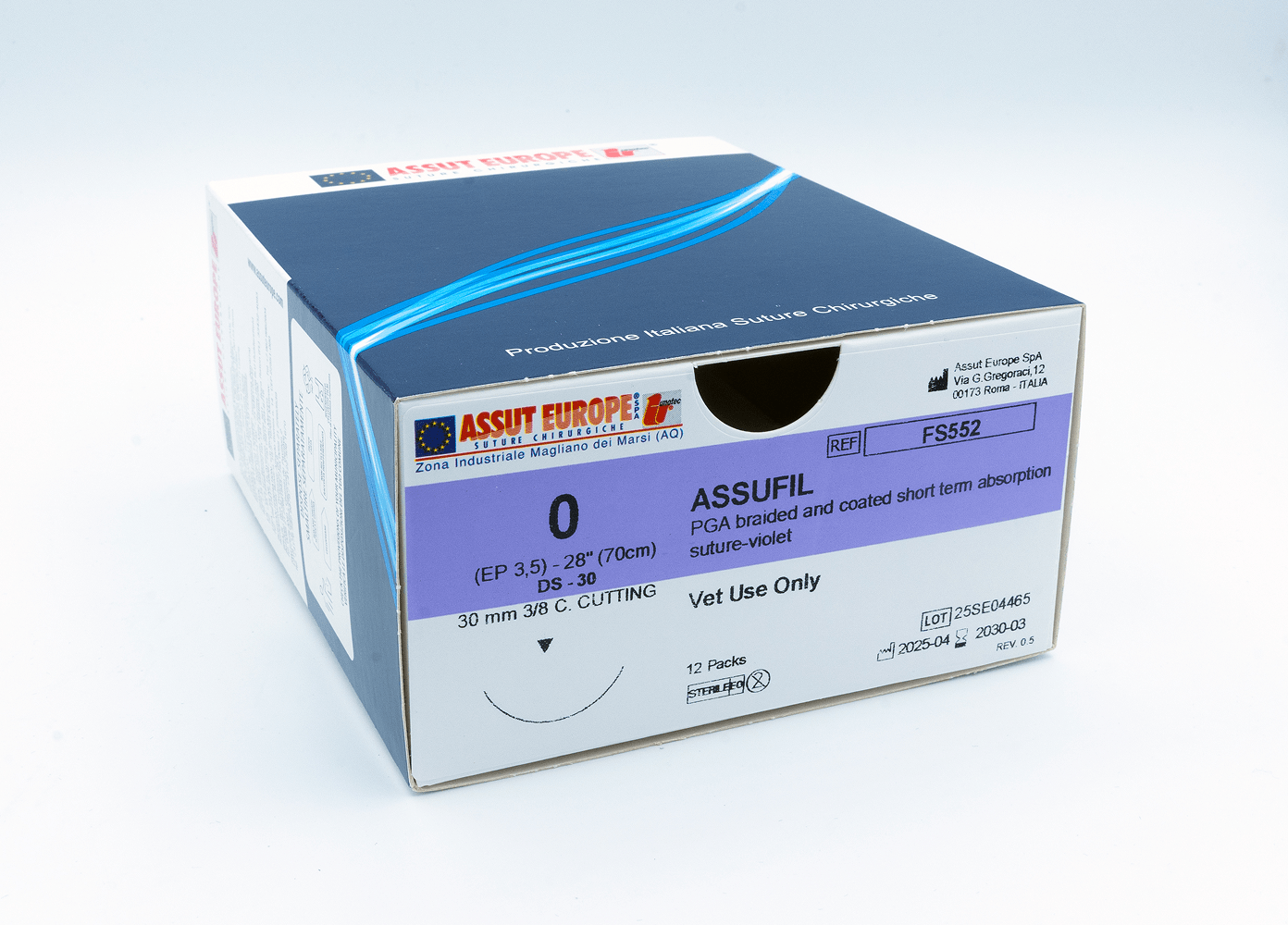 Assut Europe ASSUFIL Absorbable Surgical Suture USP Size 0, (DS-30) 30mm 3/8 C. Cutting Edge, 28 Inches (70 cm), 12 Count, Veterinary Use Only