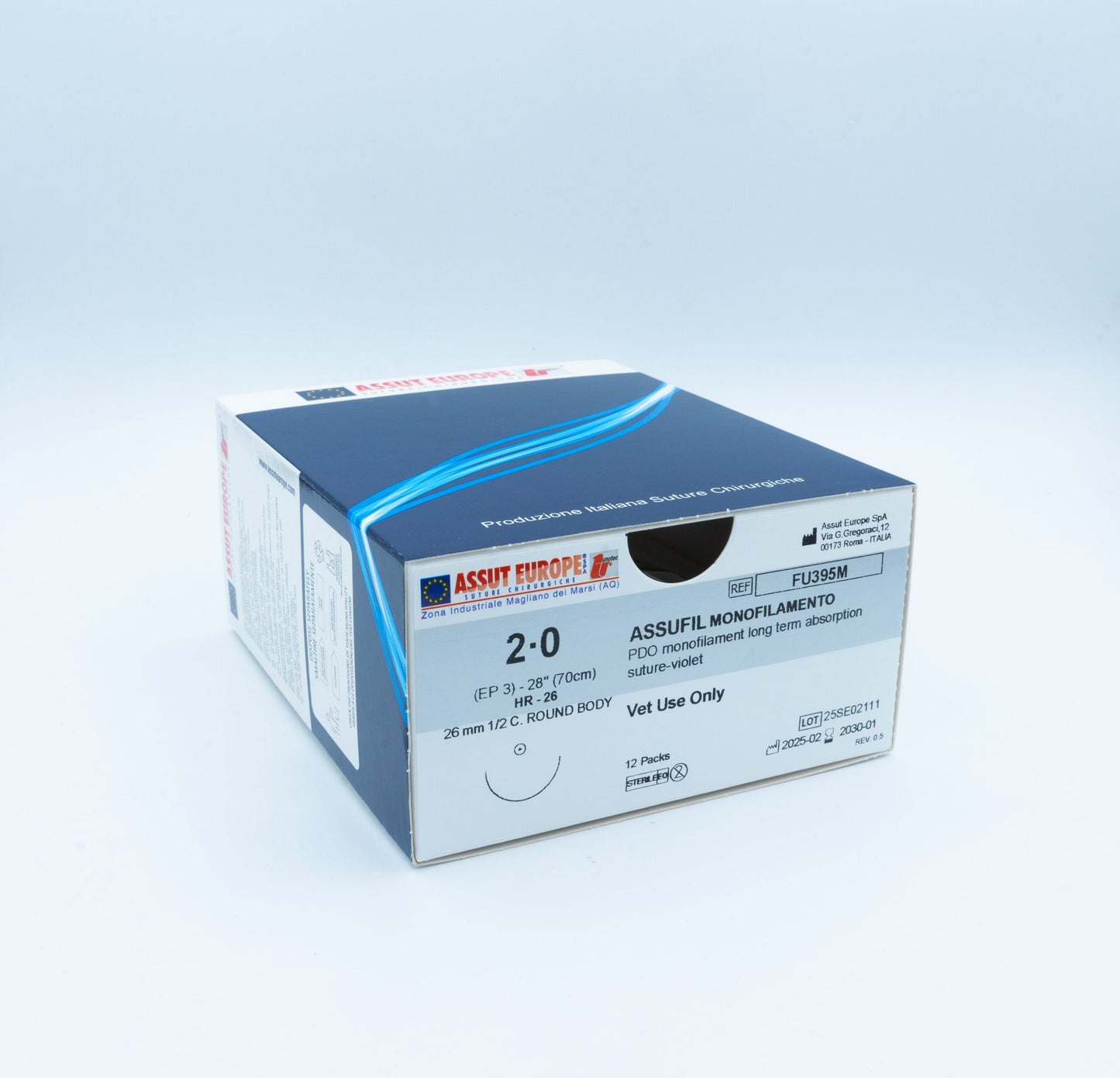 Assut Europe ASSUFIL MONOFILAMENT Absorbable Surgical Suture USP Size 2-0, (HR-26) 26 mm 1/2 C. TAPER, 28 Inches (70 cm), 12 Count, Veterinary Use Only