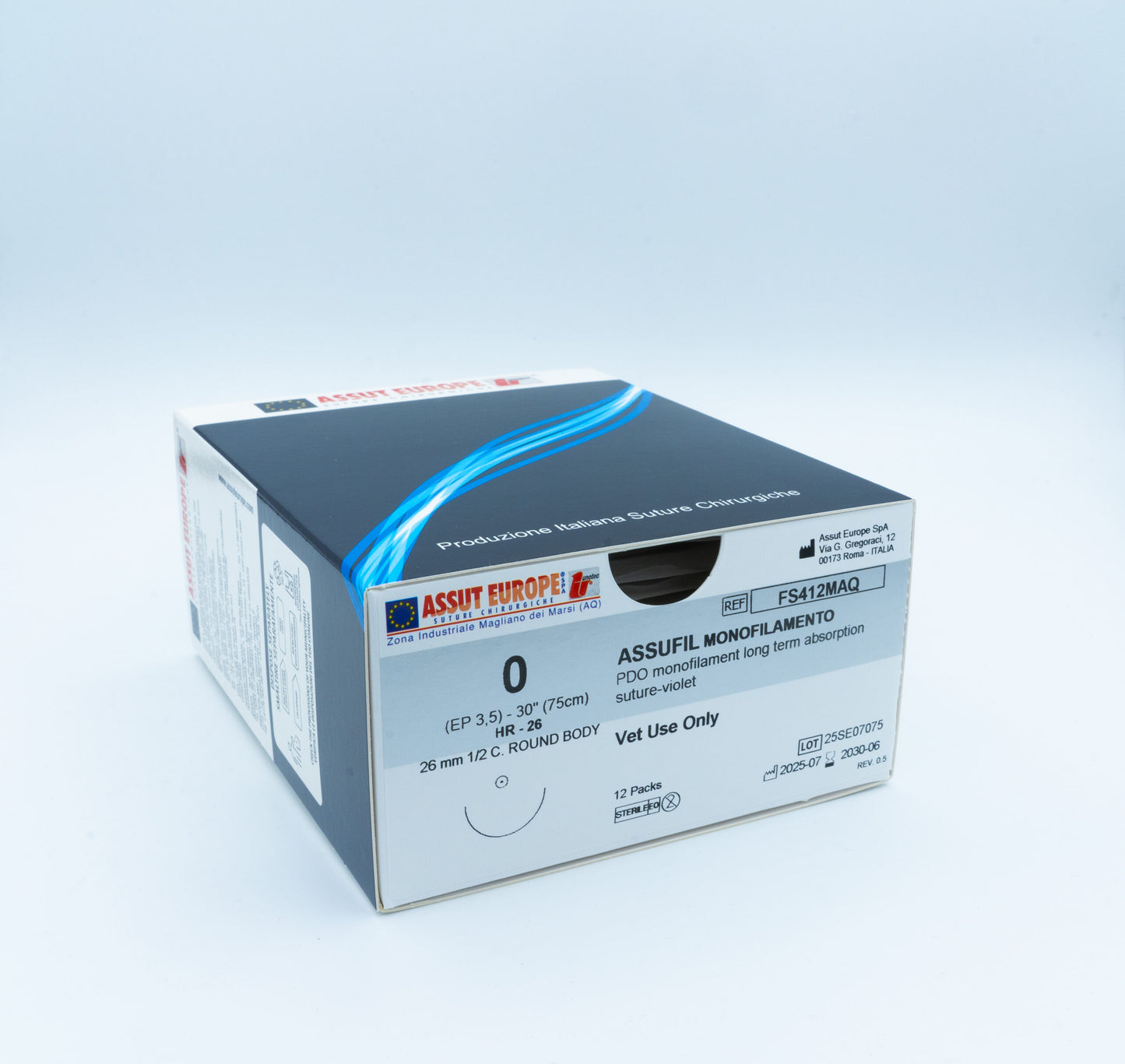 Assut Europe ASSUFIL MONOFILAMENT Absorbable Surgical Suture USP Size 0, (HR-26) 26 mm 1/2 C. TAPER, 30 Inches (75 cm), 12 Count, Veterinary Use Only